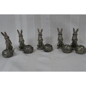 10 Piece Pewter Bunny Rabbit Figurines and Cabbage Home Decor